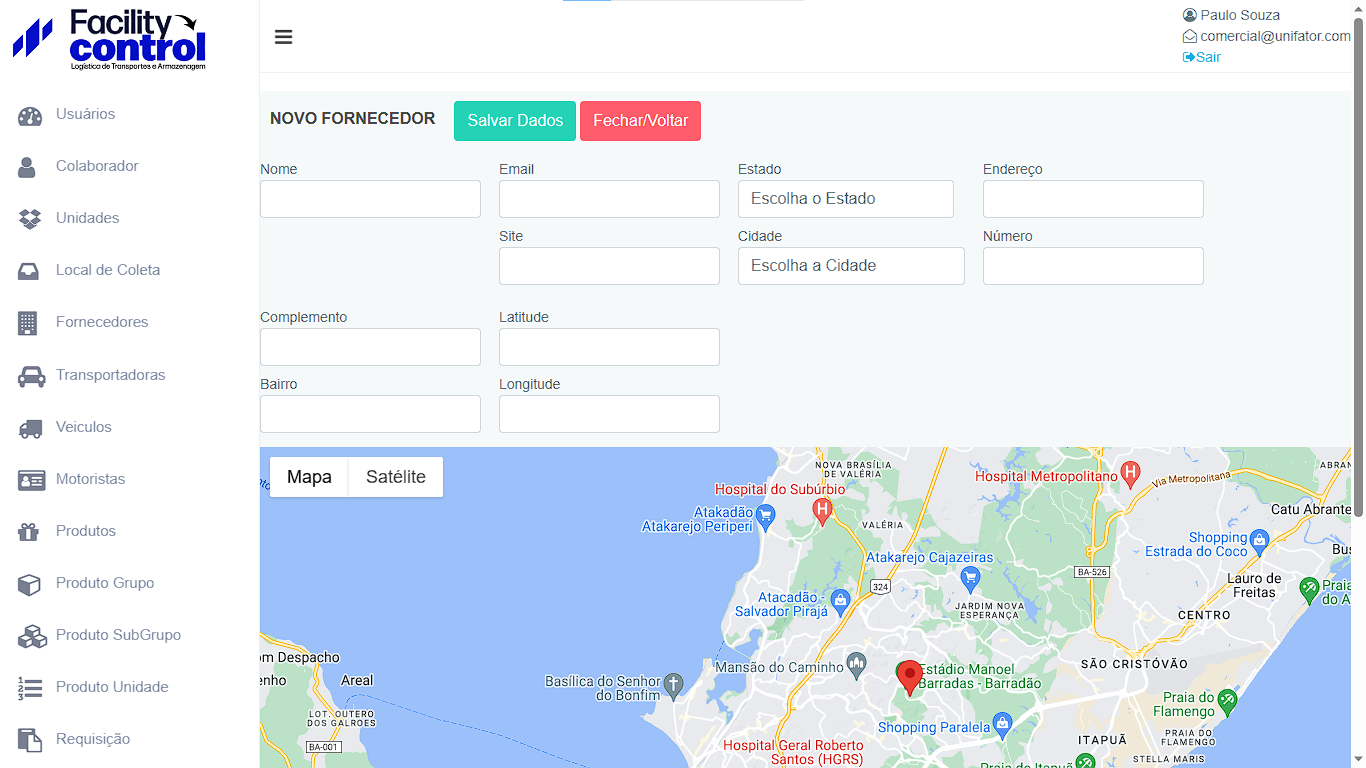 Cadastro de Novo Fornecedor